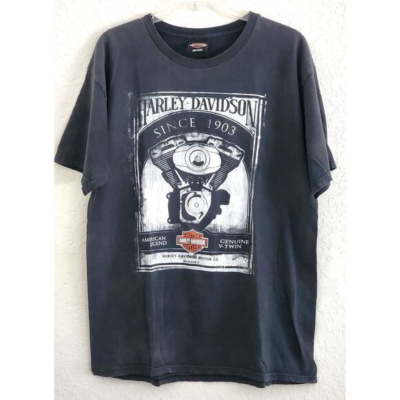 T-SHIRT-HARLEY DAVIDSON-Fort Thunder-Moore, Oklahoma-Black Wash Finish-Size LRG - Picture 1 of 12